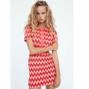 Zara Retro Polo Collar Geometric
Pattern Jacquard Knit Dress